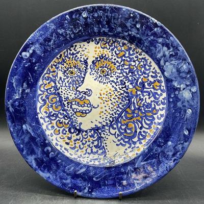 700: Vtg Signed Hand Painted Female Face Pottery Plate
