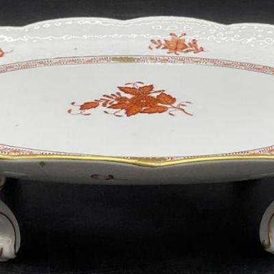 587: HEREND HUNGARY Hand Painted Porcelain Footed Plate
