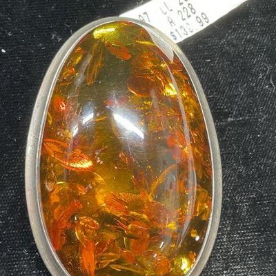 261: XL Vintage Amber Egg Brooch/Pendant NWT
