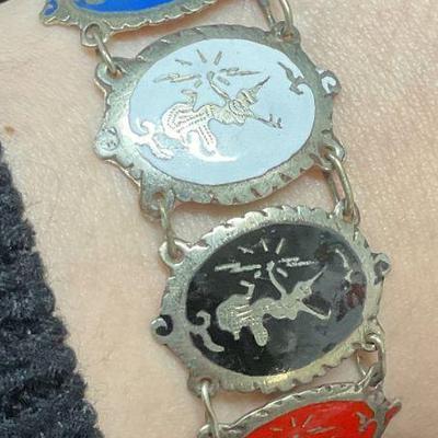 560: Vintage Silver Tone Enamel Thai Dancer Bracelet

