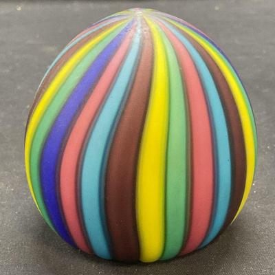 368: Hand Blown Multicolor Stripe Art Glass Paperweight

