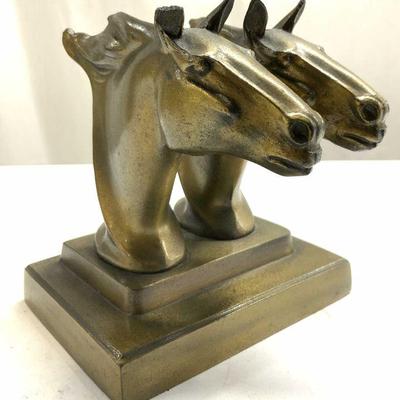 659: FRANKART Dbl Horse Head Cast Metal Bookend
