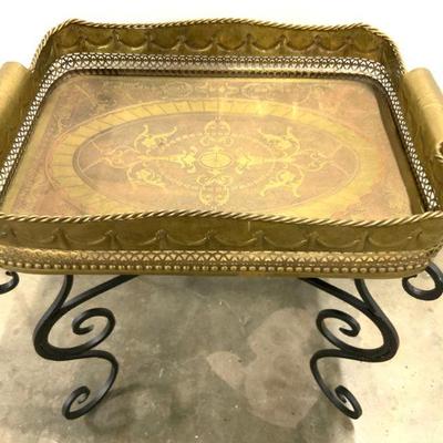 450: CASTILIAN Vtg Iron & Brs Ornate Tray Tbl

