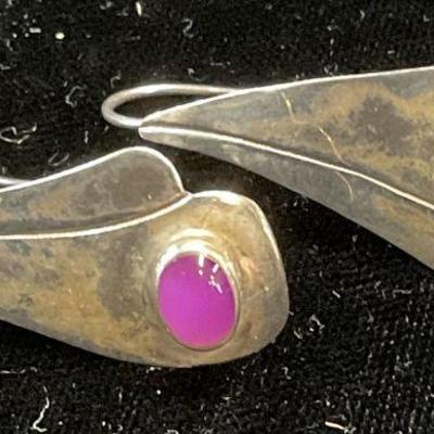 388: Signed MF Sterling Silver Crystal Earrings
