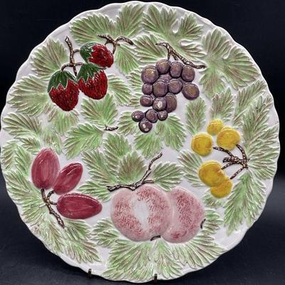 619: Signed Vintage Ceramic Majolica Fruit Motif Plate
