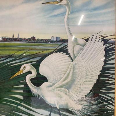 424: Signed Anne Worsham Richardson Egrets Print
