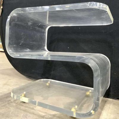 462: MCM Lucite Sculptural S Form Side Tbl W Wheels
