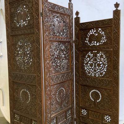 481: Vntg Carved Wooden Moroccan Room Screen
