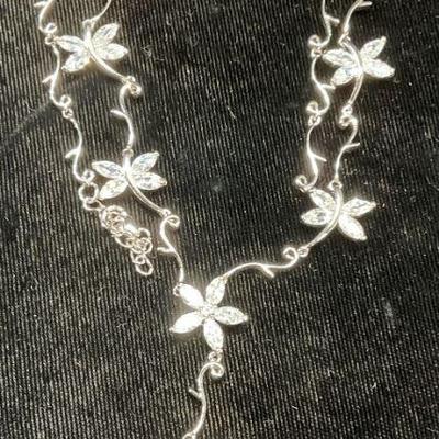 327: Signed RP Sterling Silver Crystal Pendant Necklace
