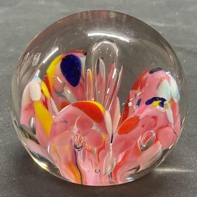 373: Hand Blown Art Glass Flower Paperweight
