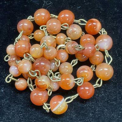 616: Vintage Orange Agate Beaded Necklace
