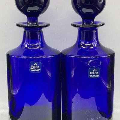30: Pr IRENA Polish Cobalt Blue Lead Crystal Decanters
