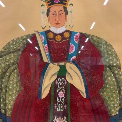 193: LARGE Framed Chinese Ancestral Portrait Watercolor
