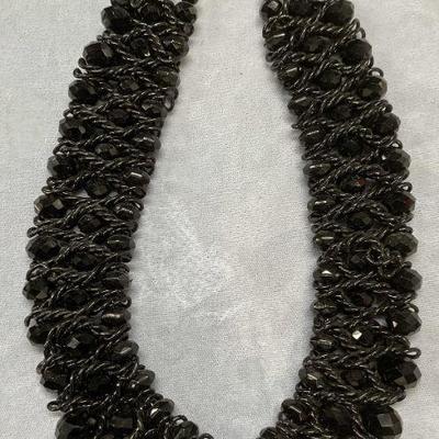 678: Black Crystal Twisted Wire Necklace
