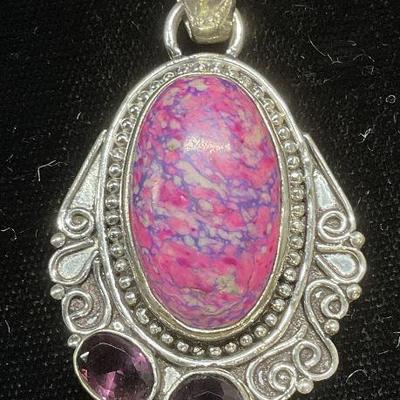 522: Sterling Silver Purple Crystal Faux Stone Pendant
