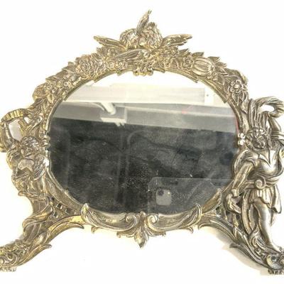 62: Art Nouveau Cast Metal Angel Motif Mirror
