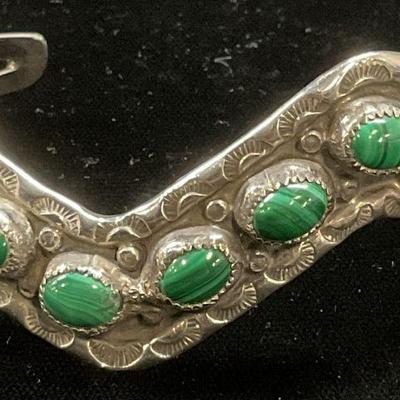 768: Sterling Silver Malachite Style Cuff Bracelet
