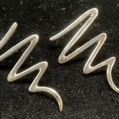533: Vtg Sterling Silver Squiggle Earrings, Mexico
