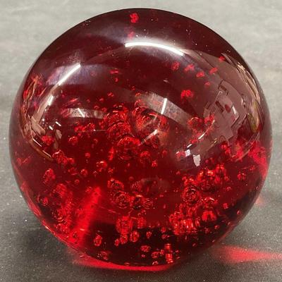 367: Hand Blown Red Art Glass Bubble Paperweight

