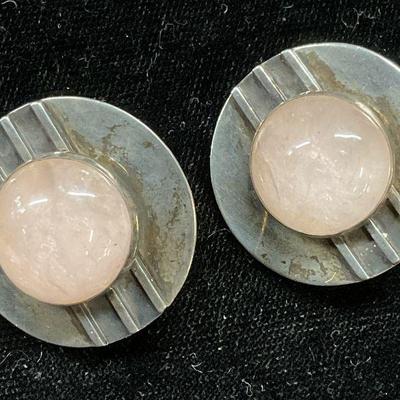 390: Vintage Sterling Silver Rose Quartz Earrings
