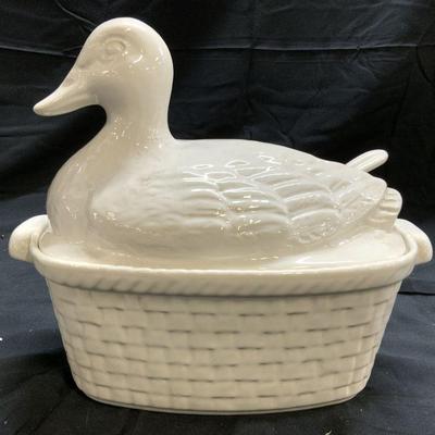 272: WHITTIER POTTERY Ceramic Duck Tureen W Ladle
