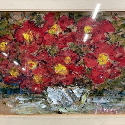 317: Signed Abstract Still Life Flower Oil Painting
