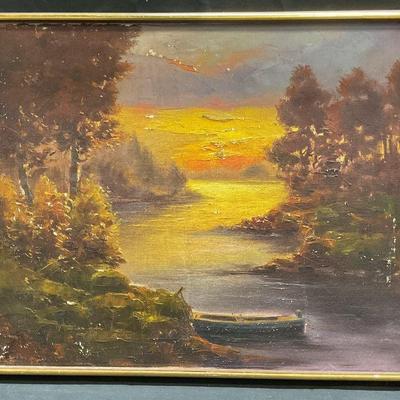 321: Framed Signed River Landscape Oil Painting
