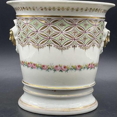 205: Vintage Porcelain Figural Handle Cachepot & Dish
