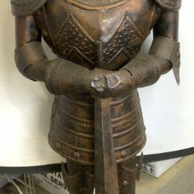 790: Vintage Metal Knight W Sword Statuary 45in
