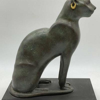 331: Bronze Patina Bastet Egyptian Cat Statue
