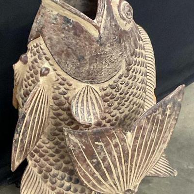 460: Vintage Fish Figural Pottery Vase, 19 Inch Height
