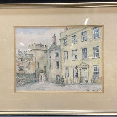 347: Michael Duffet Street Scene Watercolor Painting

