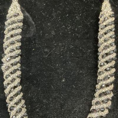 313: Vintage Black Crystal Beaded Choker Necklace
