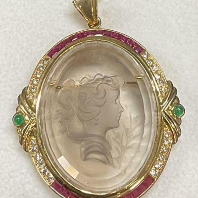 414: WALLACE CHAN 18K GOLD TOPAZ BROOCH PENDANT + MORE
