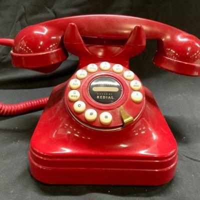 554: Vtg GRAND PHONE Rotary Style Phone Red
