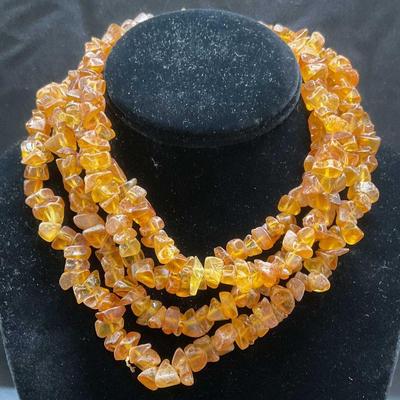 712: Vintage Amber Beaded Necklace, 33 Inches
