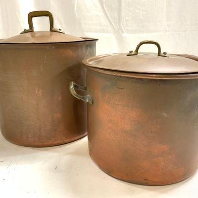 594: COPRAL Set 2 Vtg Copper Cookware W Handles & Lids
