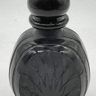 357: Vintage Signed Black Art Glass Perfume Bottle 1984
