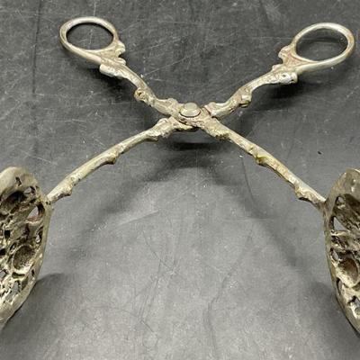 666: Vintage Silver Tone Metal Menorah Motif Tongs
