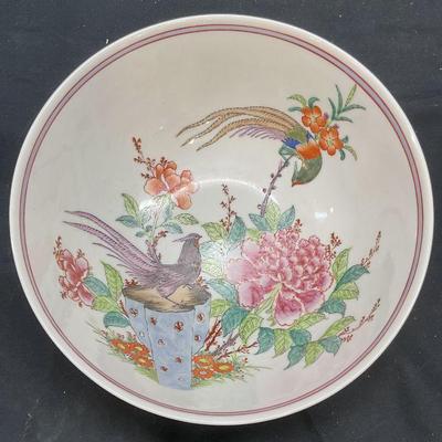 375: Vtg Signed Chinese Porcelain Pheasant Bowl
