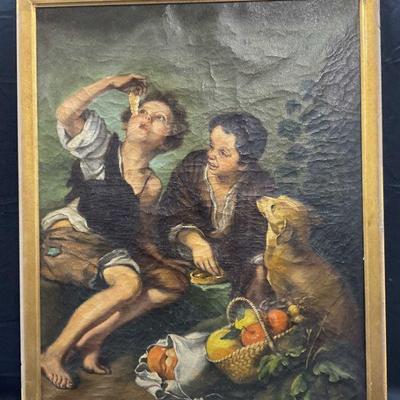 467: After Murillo Children Eating A Tart Oil Painting
