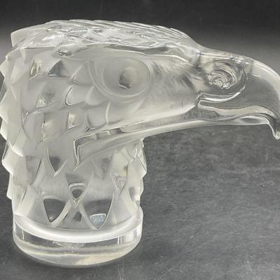 77: LALIQUE FRANCE Sign Crystal Eagle Head Paperweight
