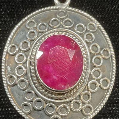396: Samuel Benham BJC Sterling Silver Ruby Pendant
