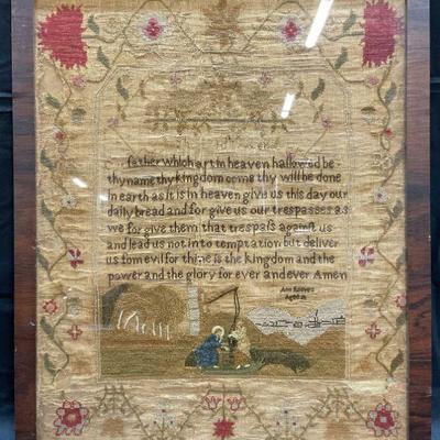 106: Antique Fr Lords Prayer Cross Stitch Sampler
