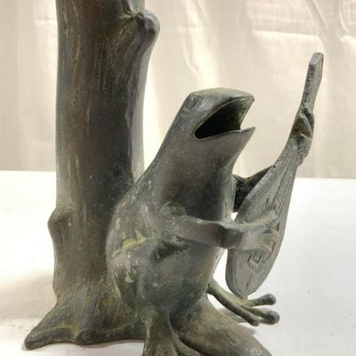 288: Vtg Gilt Metal Anthropomorphic Frog Candle Holder
