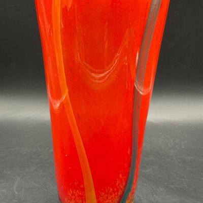 48: Swirled Orange Art Glass Vase
