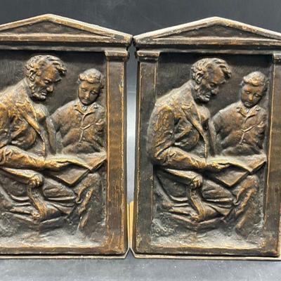 172: Pair MP Signed Lincoln & His Son Iron Bookends
