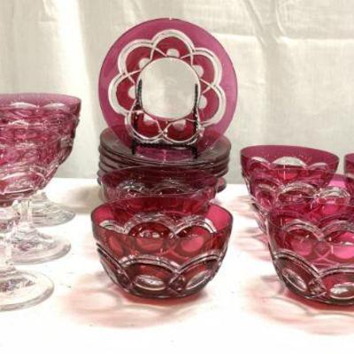 749: Set 22 Crystal Bohemian Cranberry Glass
