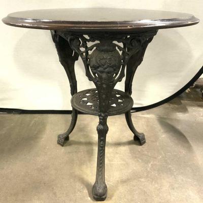 78: Vtg Victorian Iron Base Wood Top Accent Table
