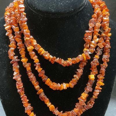 212: Vintage Amber Chip Beaded Necklace, 37 in. Drop
